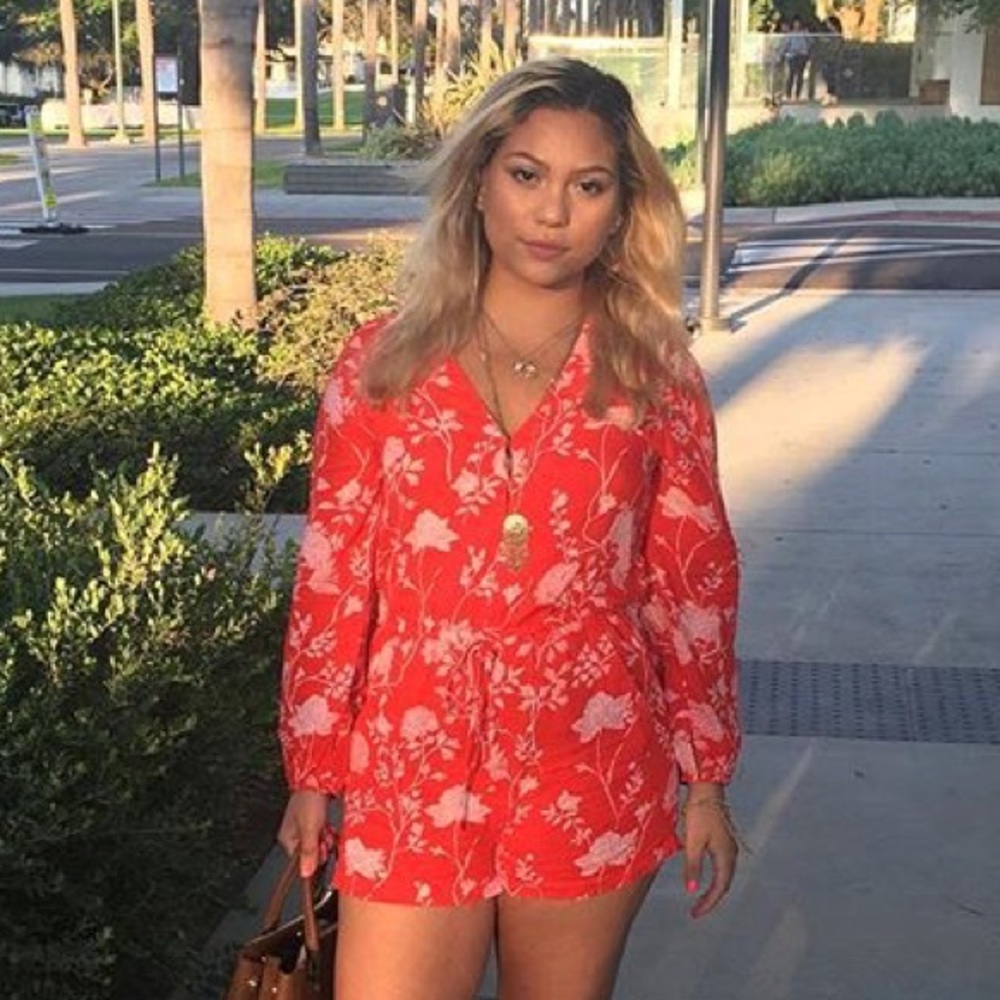 Red and white long sleeve romper